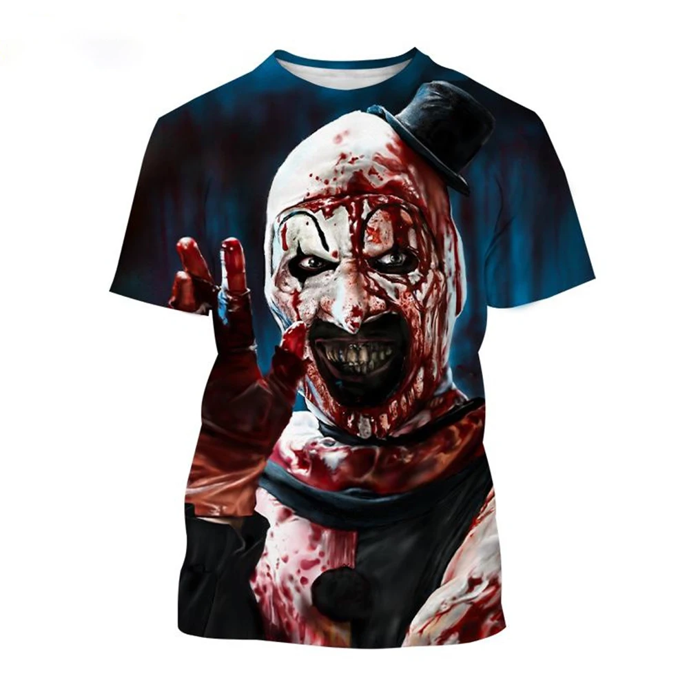 Hot‑Selling Fashion Horror Clown Bloody Prank 3D‑Printed Creative Personality Casual T‑Shirt, Halloween Apparel