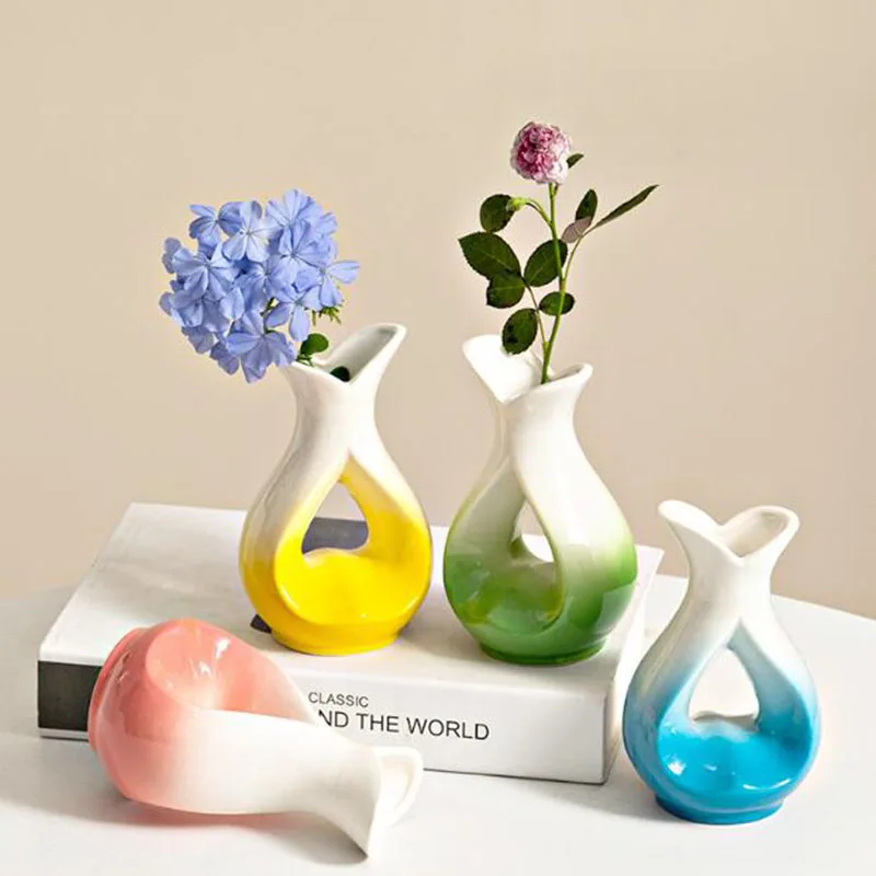 Modern Simplicity Style Gradual Change Color Dry Flower Arranging Ornament Hydroponics Vase Plant Pot Gardening Art Home Decor