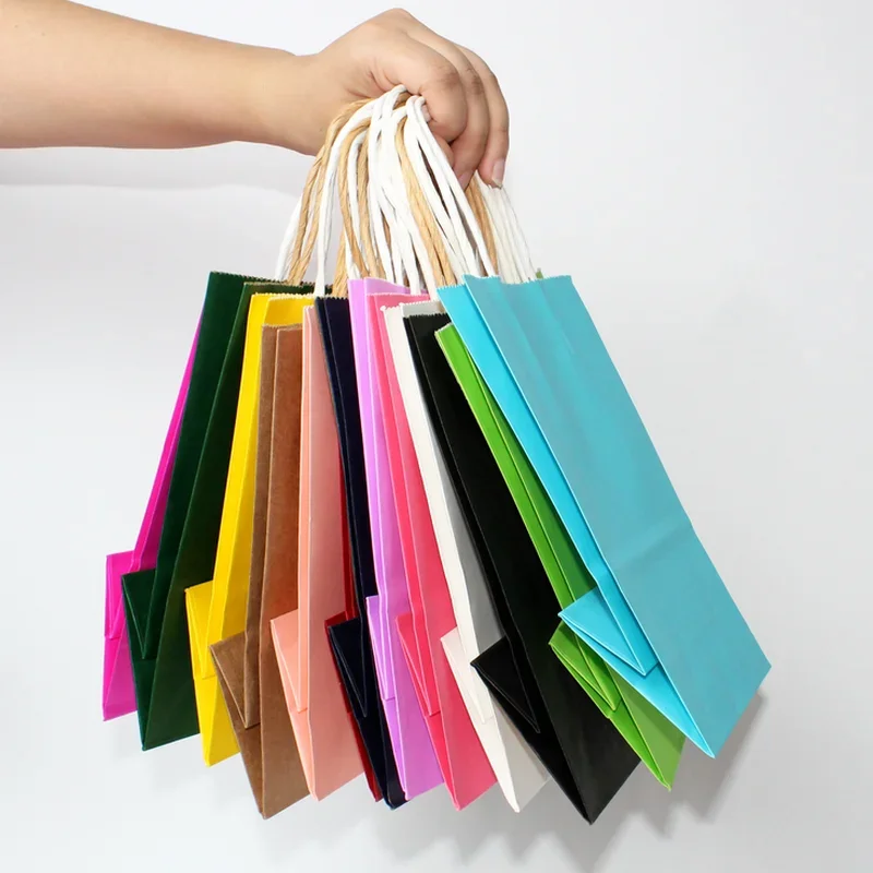 10/30/50 Uds DIY bolsa de papel de color suave multifunción con asas bolsa de regalo para Festival bolsas de compras bolsa de embalaje de papel kraft