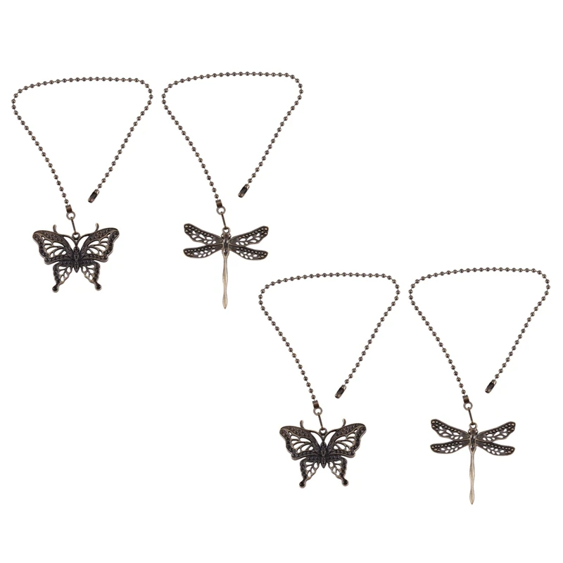 4 Pack Bronze Ceiling Fan Pull Chain Set,Lighting & Fan Pull Chain Pendant Chain Extender,Dragonfly And Butterfly