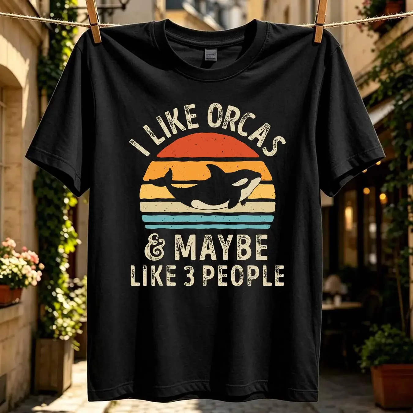 washed T Shirt I Like Orcas and Maybe 3 People Funny Orca Killer Whale  vintage Washed Casual Soft Stretched