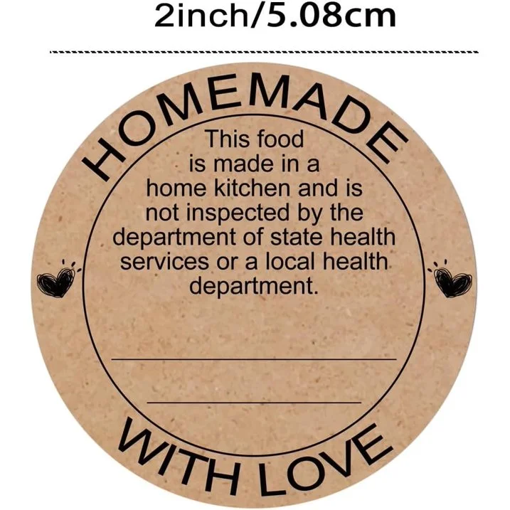 500 Pcs 2-Inch Homemade with Love Kitchen Inspection Labels Kraft Paper Canning Jar Stickers for Cottage Food Law Compliance