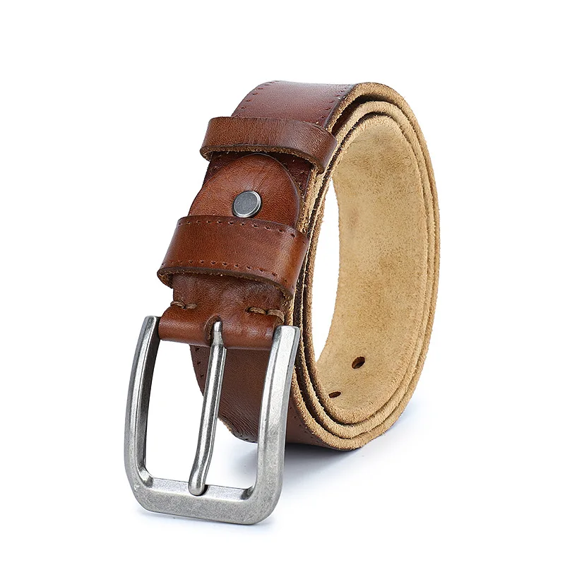 2024 New Genuine Leather Needle Button Belt Retro Fashion American Multi Functional Durable Belt For Men And Women Khaki Color