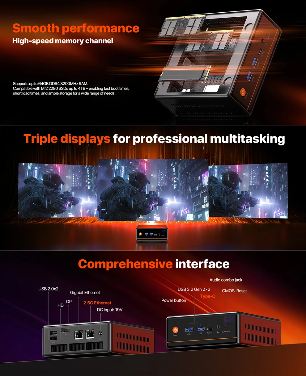 PELADN Mini PC AMD Ryzen 5 5600H (6C/12T, up to 4.2GHz), WiFi 6/ BT5.2 Micro PC for Gaming 3-Year Warranty & Office Barebone