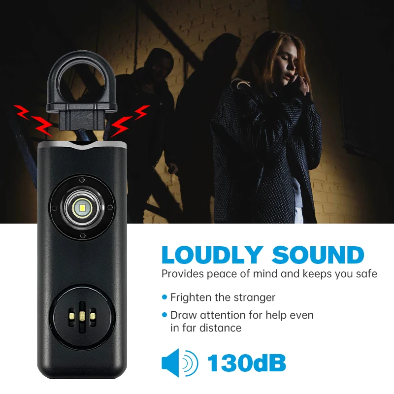 New Upgrade Black White Pink Self Defense Rechargeable SOS Emergency Alarms Wholesale Personal Safety Alarm Keychain