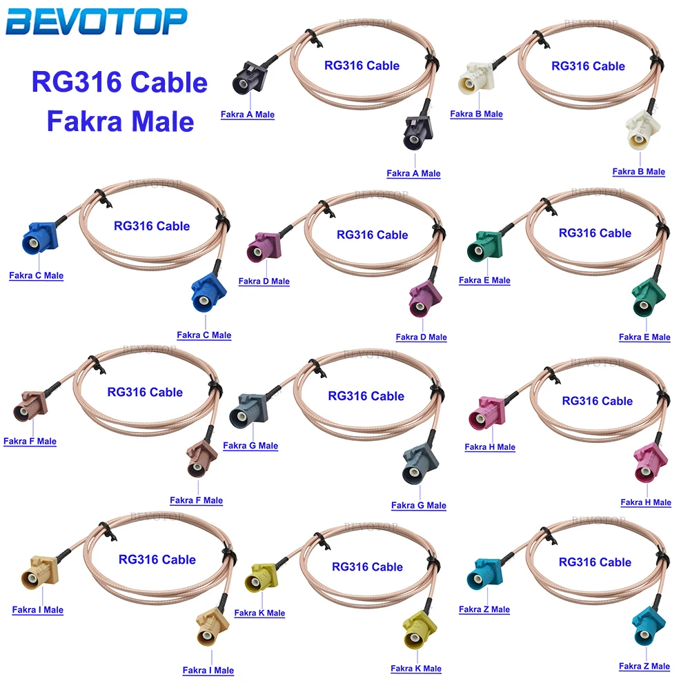 1Pcs RG316 Cable Fakra A/B/C/D/E/F/G/H/I/K/Z Male to Male Connector Car GPS Navigation Antenna Extension Cord RF Coax Pigtail