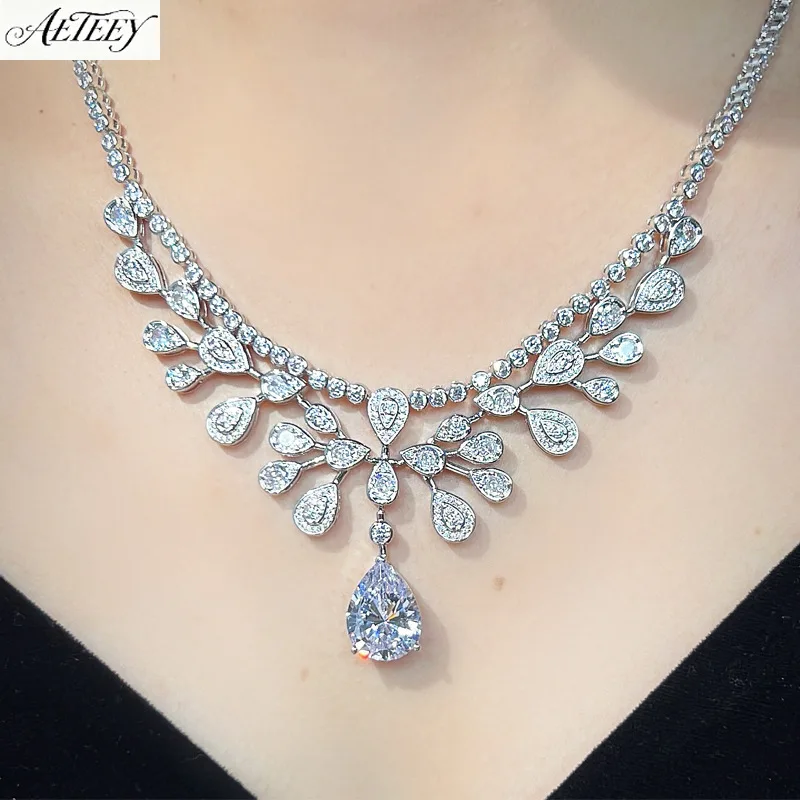 Women Luxury Crown Necklace Pink Diamond Tiara Evening Clavicle Chain High-end Ladies Jewelry
