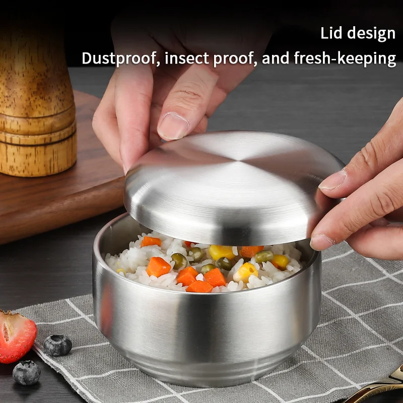 

tipoheimHM4ováasser 3304 Двухслойная толстая прочная миска для риса из нержавеющей стали Суп Миска для риса Кухня Домашняя детская маленькая миска Кухня