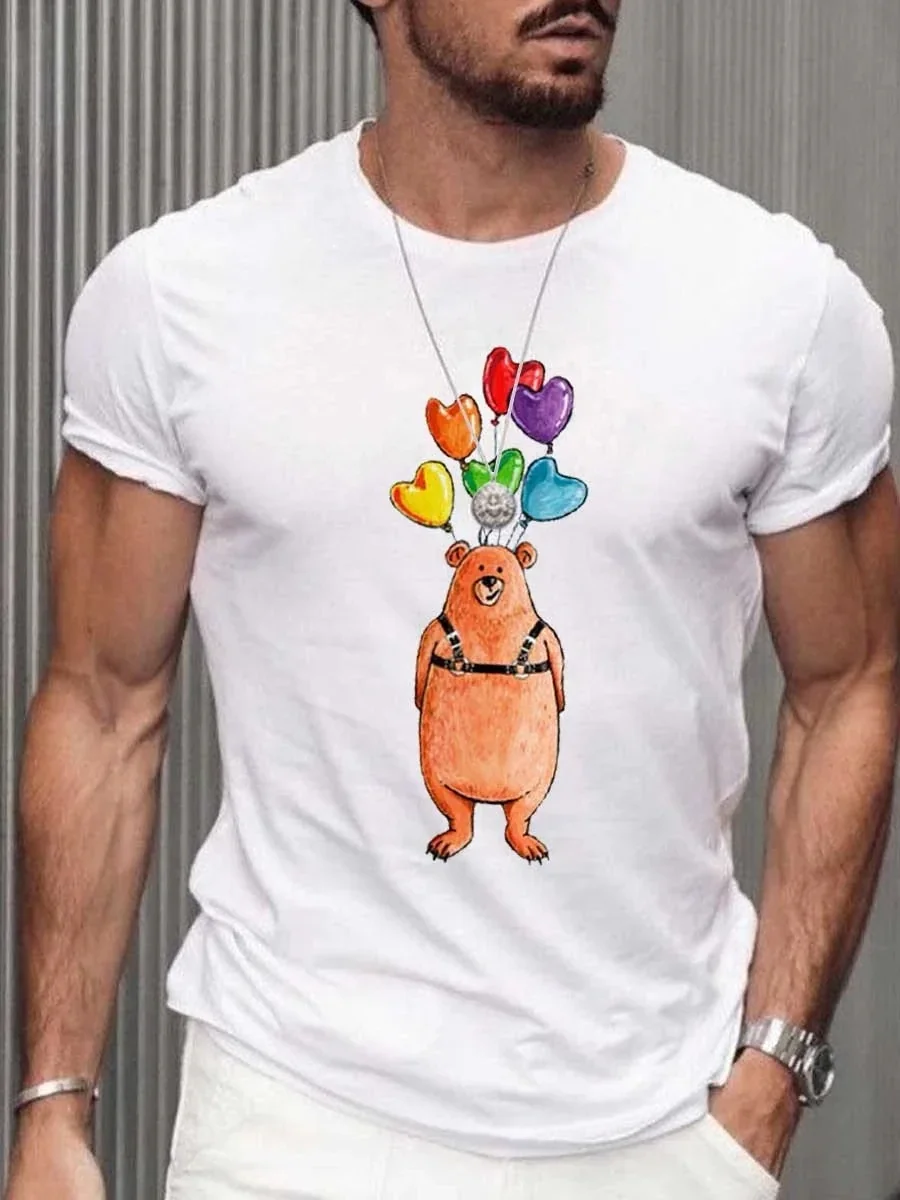 Summer Men's Printed Casual Crew Neck Short Sleeve T-Shirt balloon Bear T-Shirt 3D Printed T Shirt