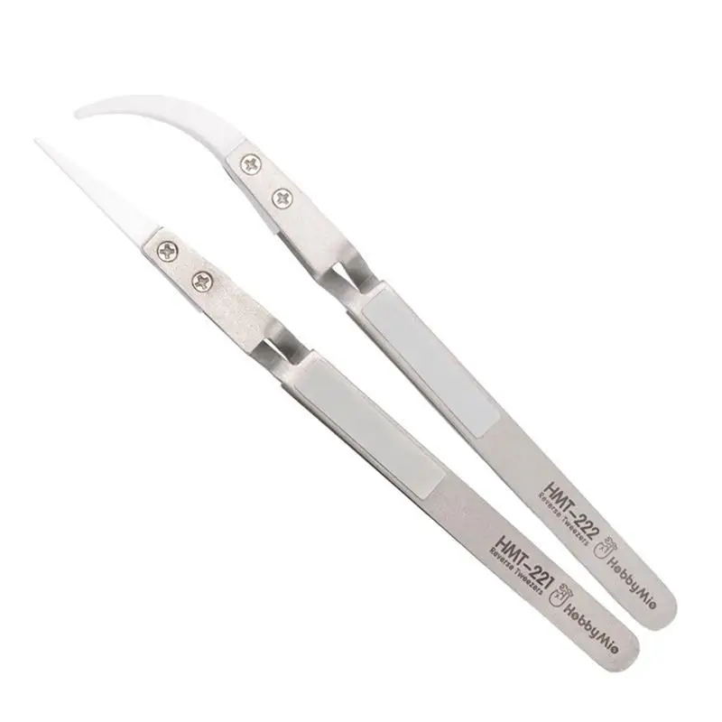 Precision Reverse Action Ceramic Tweezers Straight Curved Tip Model Hobby DIY Craft Assembly Hand Tools