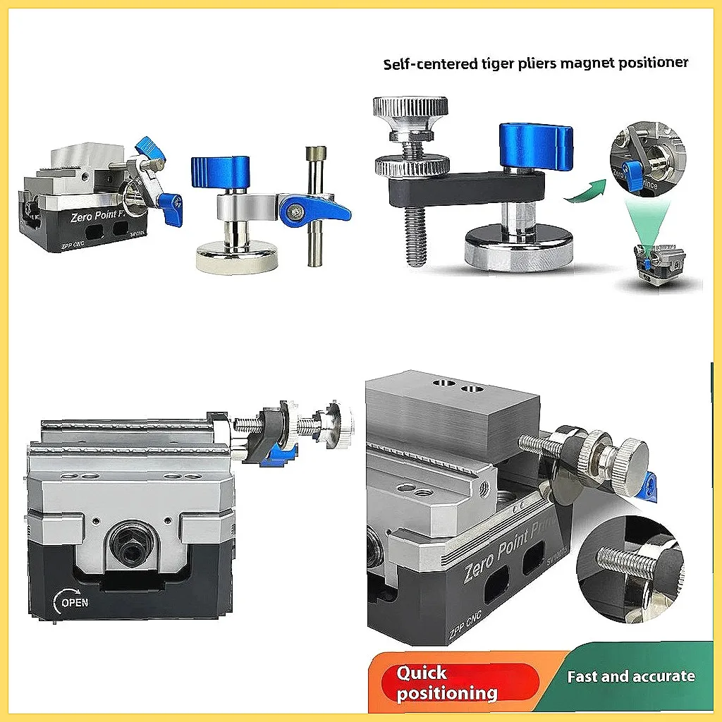 Self-Centering Magnetic Vise Vice CNC Workpiece Locator, 50mm Parallel Jaws, Steel Construction for Milling Drilling Positioning