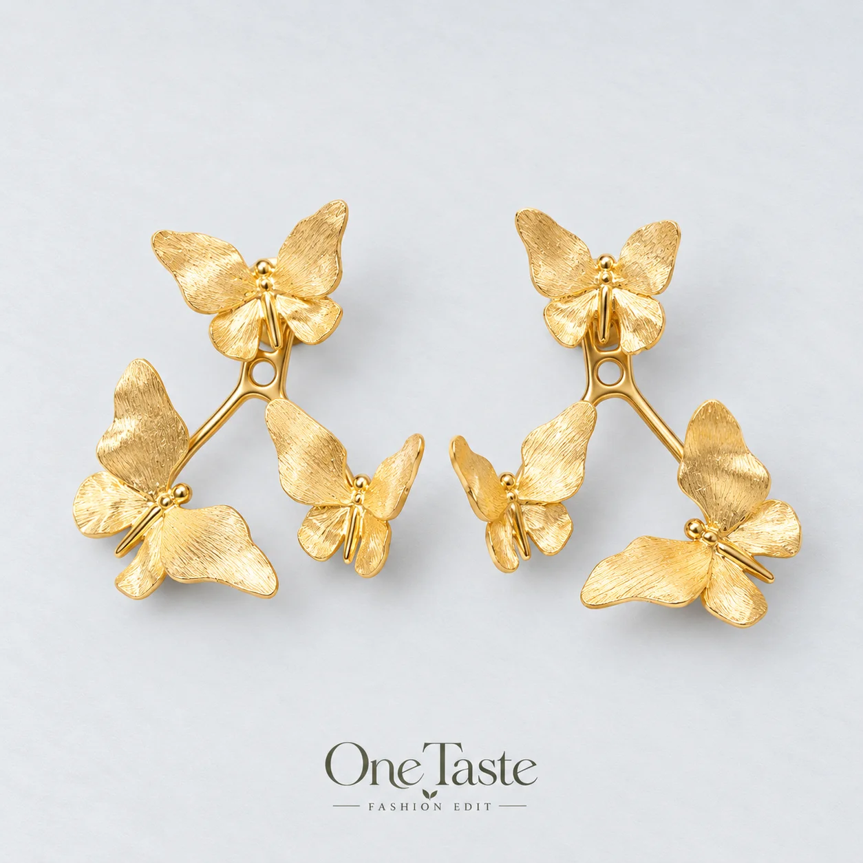 Delicate Tri Butterfly Dancing 925 Silver Post Front-back Statement Earrings Women Golden Silver Color Dainty Fashion Accessory