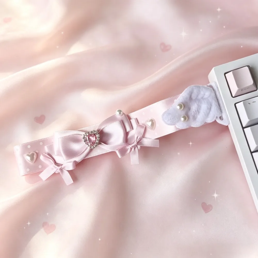 Cute Lace Bow Keyboard Ribbon Strap with, Custom DIY Decoration for Mechanical Keyboard
