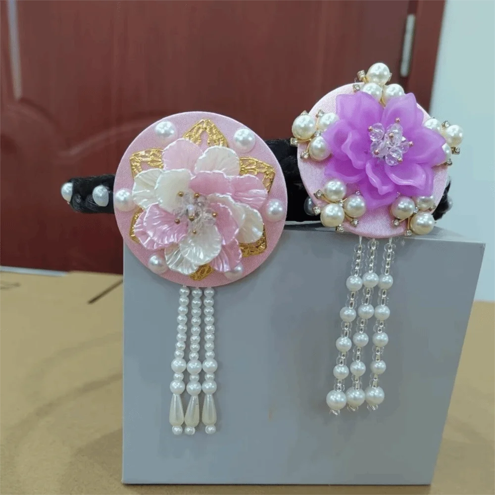 

Classical Flower Korean Headband Tassels Traditional Hanbok Hairband Pearl Headdress Stage Dance Hair Hoop Girl