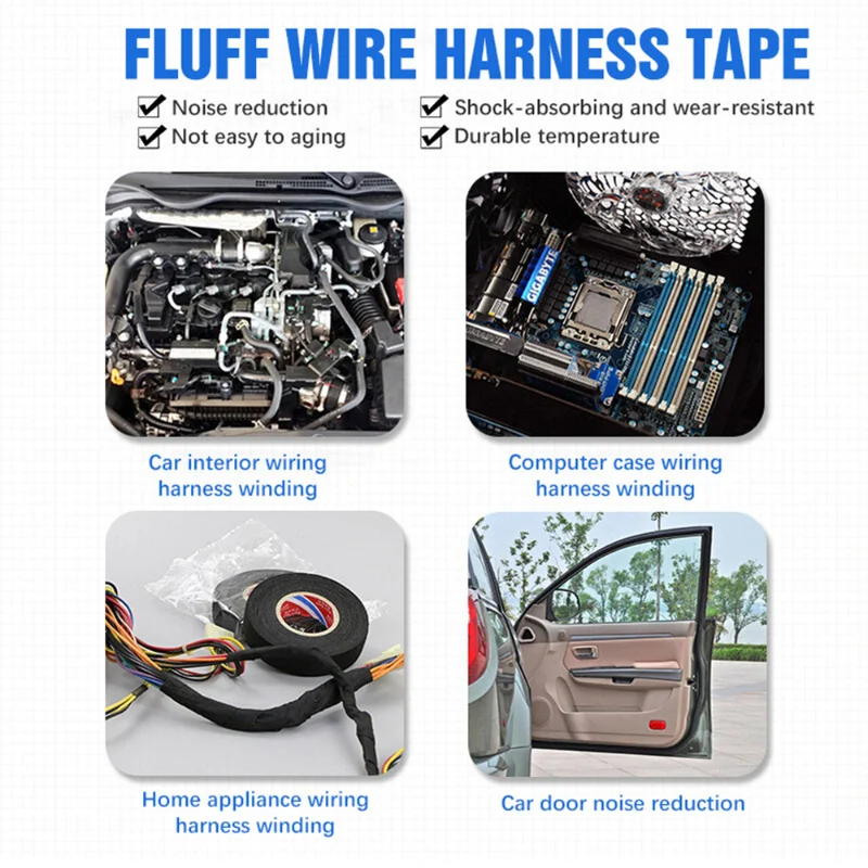YITAPE 15M Heat Resistant Cloth Fabric Tape Automotive Wiring Harness Loom Cable Protection Adhesive Tape 15/19/25mm