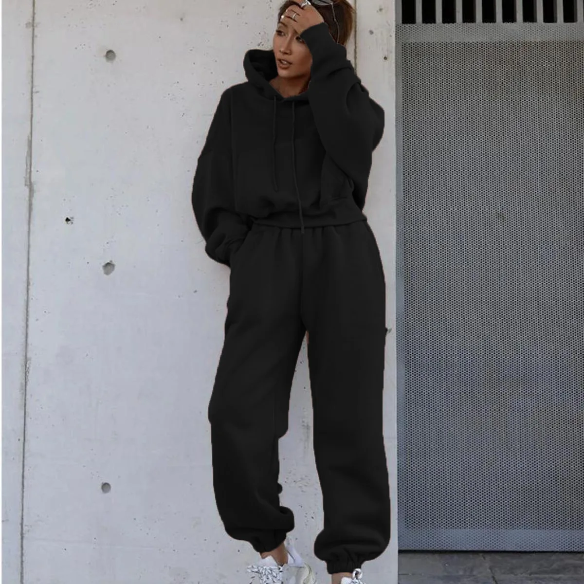 Sport Thick Winter Women Tracksuit Pink Fleece Sweatpants and Sweatshirts Suit for Women Pants And Top Set 2 Piese Set