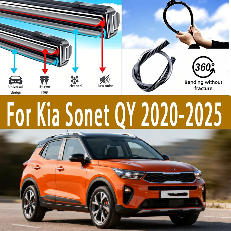 

For Kia Sonet QY 2020-2025 2021 2022 2023 2024 Front Windshield Wiper Blades 2pcs Windscreen Window Accessories
