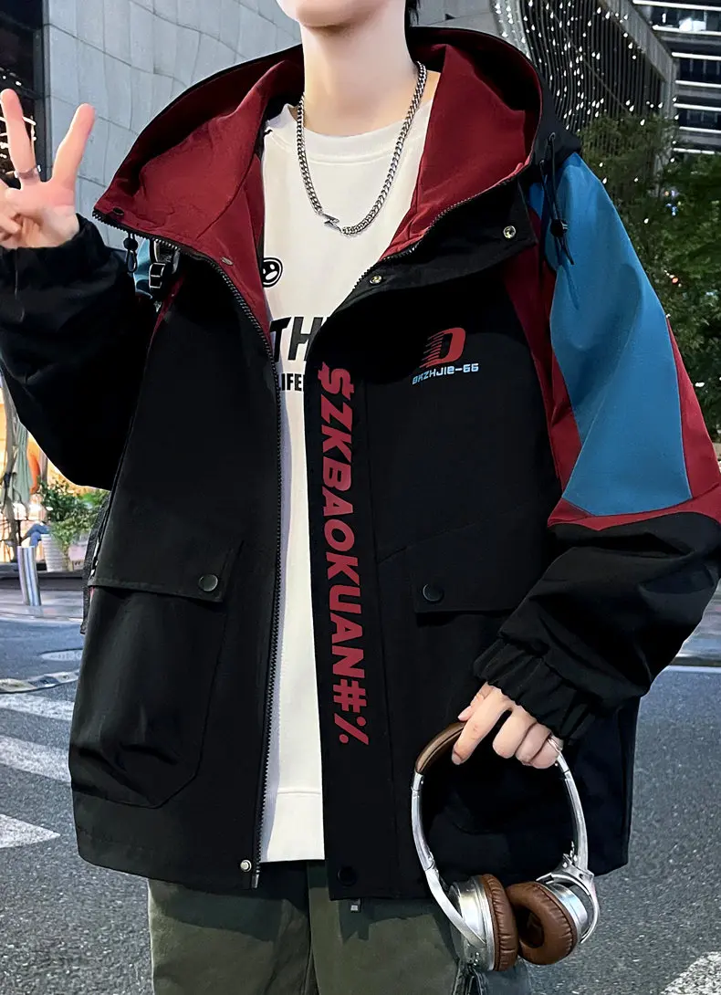 Modische Herren Freizeitjacken mit Kapuze 2026 Frühling Herbst Alltagsmantel Jugend High Street Loose Windbreaker Outdoor Oberbekleidung – Detail 14
