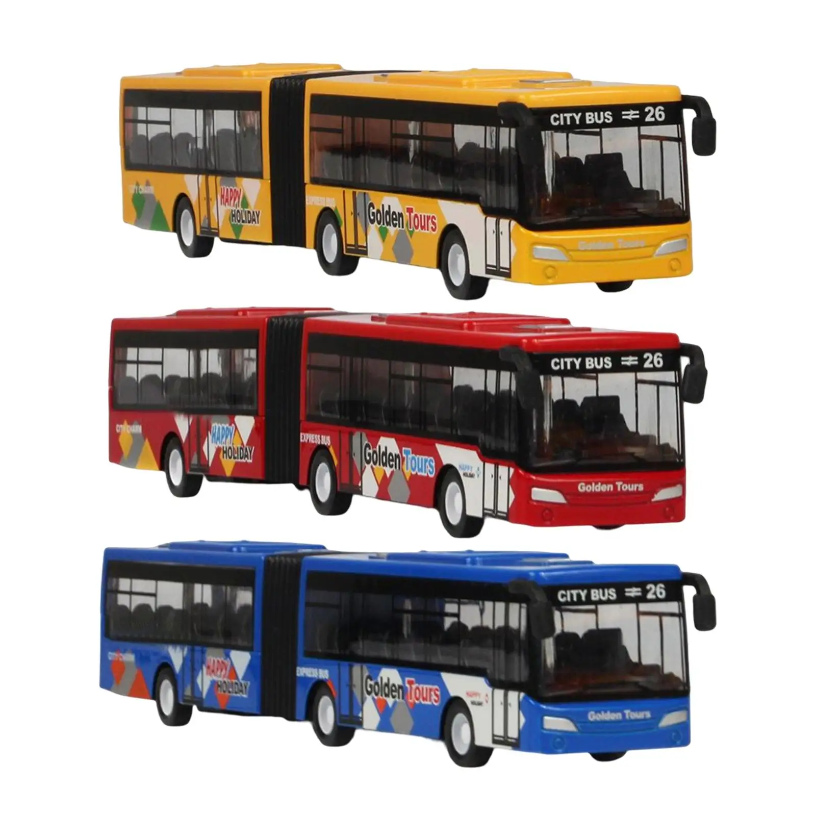 1:64 Alloy Two Compartments City Bus Pull Metal Collection Model