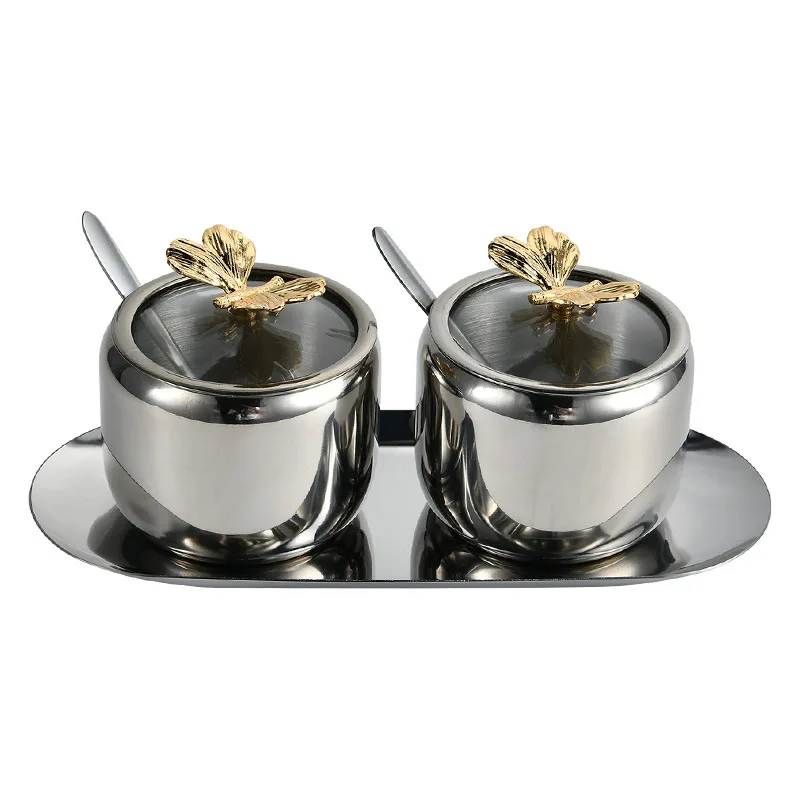 Light Luxury Visual Seasoning Tank Kitchen Household 304 Stainless Steel Seasoning Bottle with Spoon Seasoning Box MSG Salt Tank
