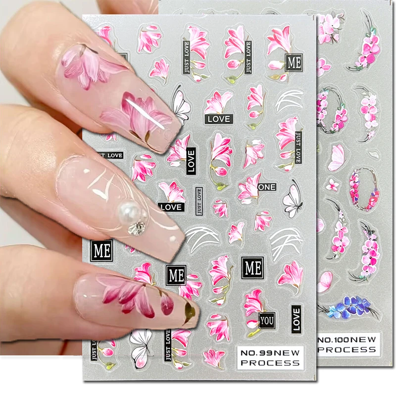 

3d Nail Art Decals New Ultrathin Pink blossoms Narcissus Flowers Adhesive Sliders Nail Stickers Decoration For Nail Manicure