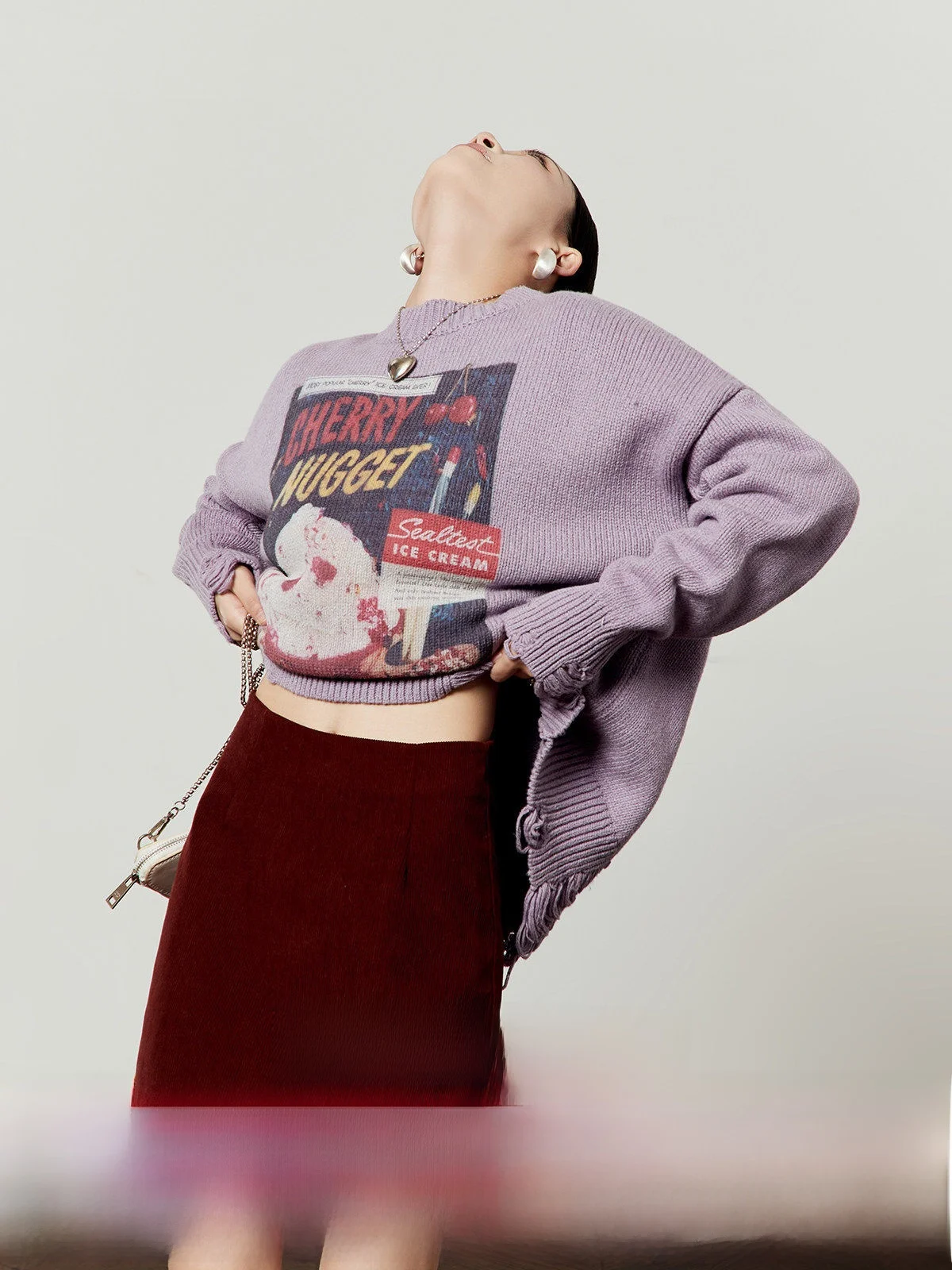 

Новинка! Женский вязаный свитер Cherry Ice Cr Purple, повседневный, свободного кроя, с круглым вырезом, укороченный топ.