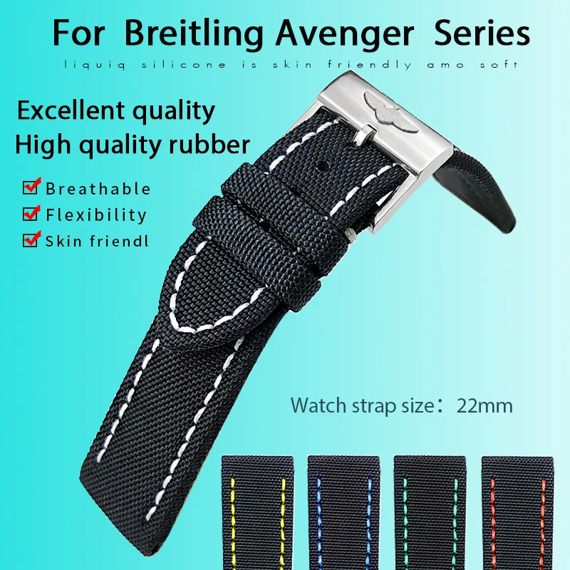 21mm 22mm Nylon Leather Watchband Fit for Breitling Superocean Navitimer Avenger Omega Tissot Tudor Canvas Fabric Watch Strap