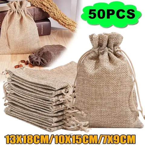 50-100pcs 어린이 날 선물 포장 가방에 대 한 목화와 대마 번들 포켓 선물 가방 DIY 캔디 웨딩 제품 포장