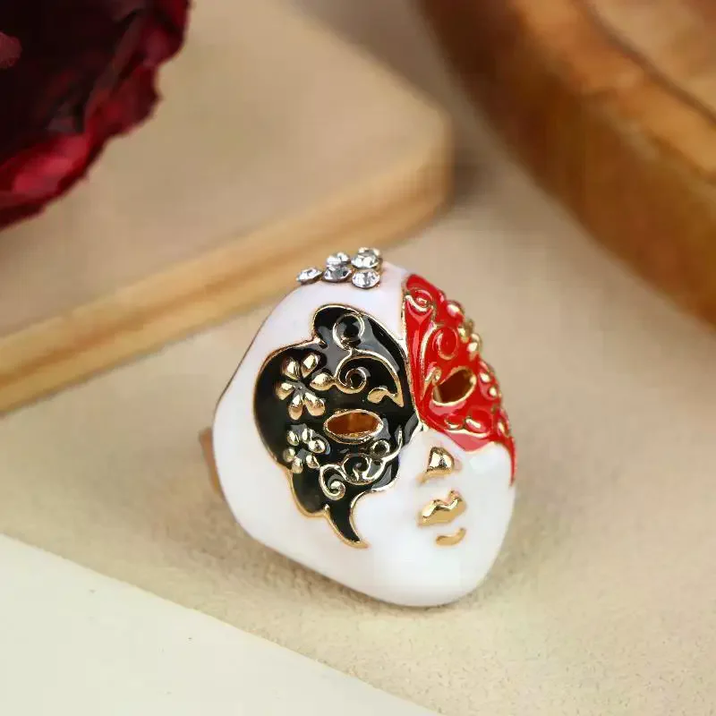 New Personality Chinese-style Drip Oil Peking  Facial Makeup Alloy Finger Rings Adjustable Jewelry Gift
