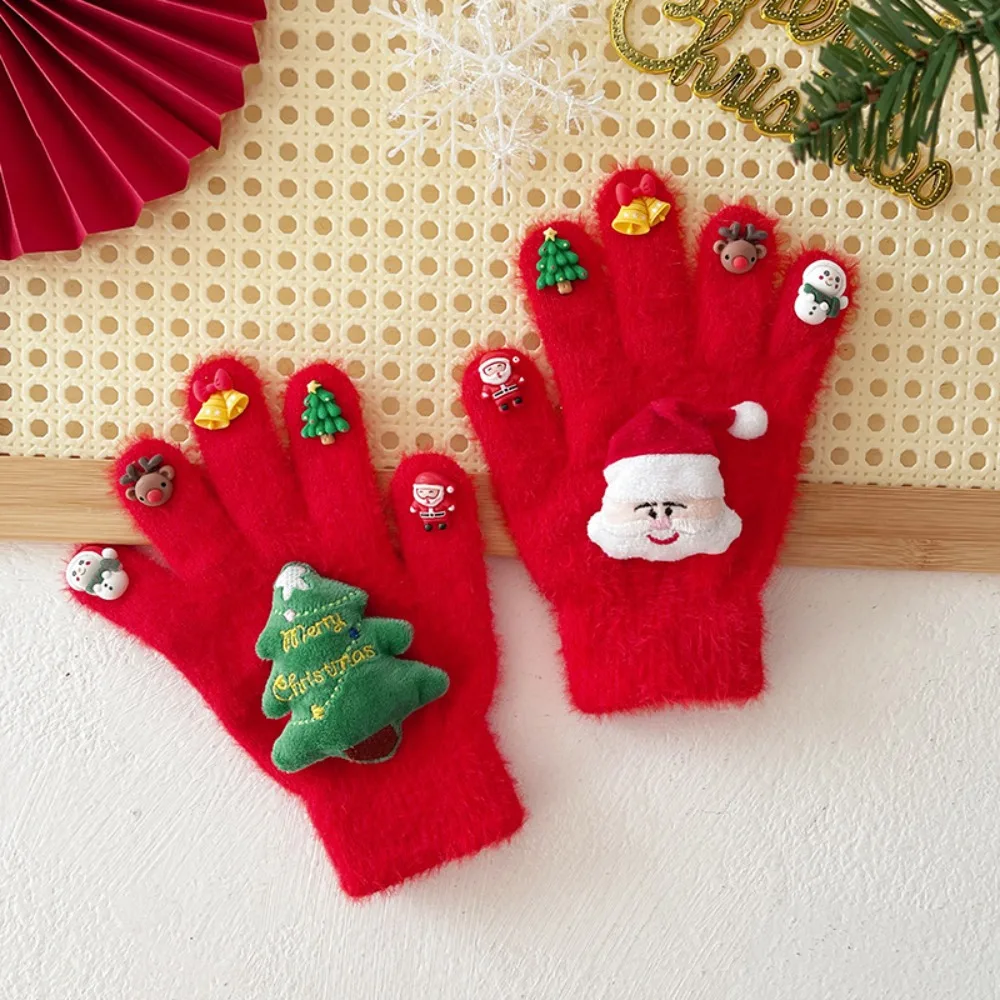 

Handwear Cartoon Christmas Gloves Knitted Thicken Five Finger Gloves Snowman Pattern Funny Warm Gloves Men Women