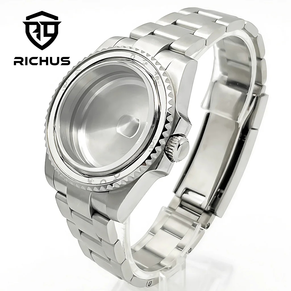 RICHUS 40mm watch case sapphire glass with strap Fit NH34 NH35 NH36 ETA2824 PT5000 Miyota8215-DG movement