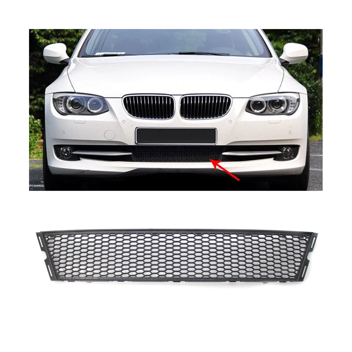 For BMW 3 Series E92 E93 LCI 2011-2013 Accessories Front Bumper Lower Honeycomb Grilles Covers 51117227889, Black ABS