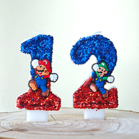 Super Mario Candles Cartoon Number 0-9 Creative Birthday Cake Decoration Holiday Party Cake Sequin Candles Baby Shower Gift