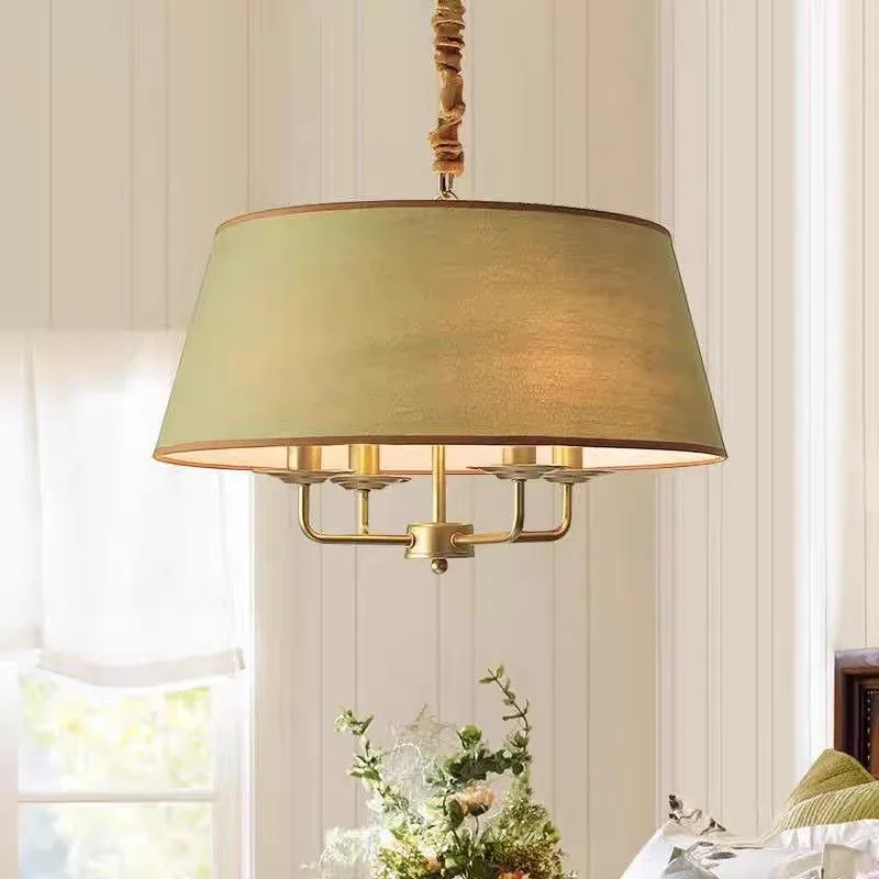 

French Mid Century American Rustic Vintage Fusion Fabric Pendant Light for Dining Living Room Bedroom Study Ceiling Light Led