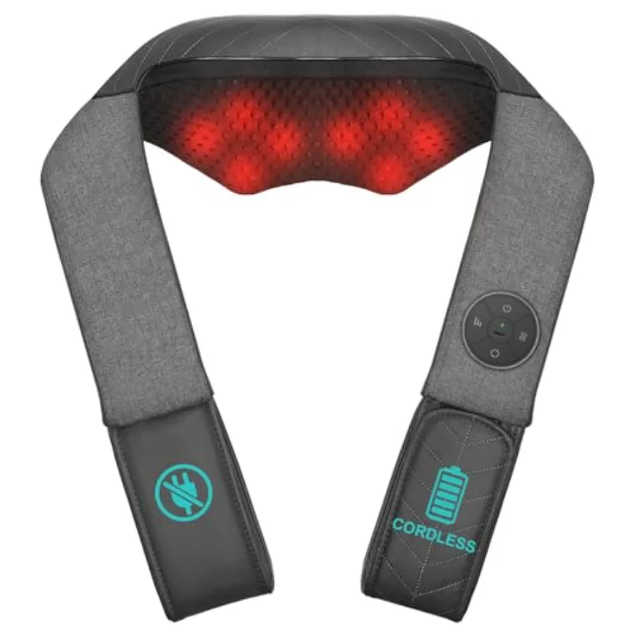 

Беспроводной массажер для шеи и спины для облегчения боли, массажер для глубоких тканей шиацу с подогревом, портативная массажная подушка, инструмент для ш