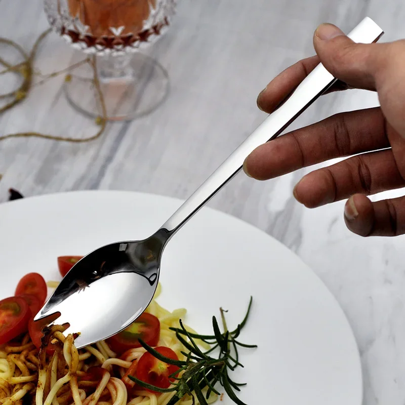 Stainless Steel Fruit Desser Fork Spoon Cutlery Integrated Pasta Steak Salad Tableware Long Handle Cake Food Scoup Kitchenware