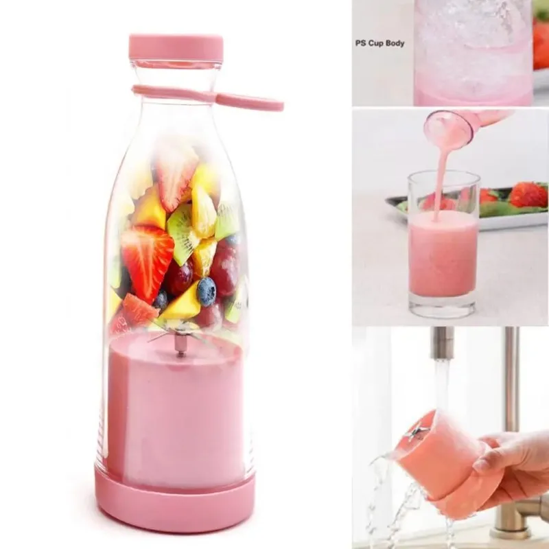 Taza de jugo eléctrica de 380 ml para uso doméstico/exterior, licuadora de batidos recargable, ideal para frutas y verduras.