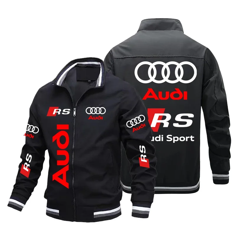 2024 Trendy Audi RS Logo Print Motorcycle Jacket Man Casual Oversized Outdoor Sport Racing Biker Jacket Men Clothing Coat Custom