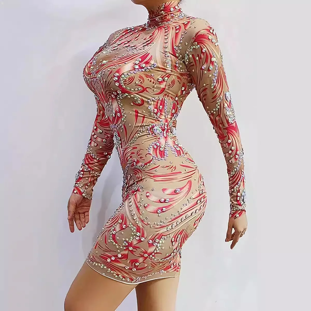 Abito casual con strass luminosi con diamanti di compleanno più abito per la madre della sposa festa di nozze maniche lunghe abiti da gala Mujer