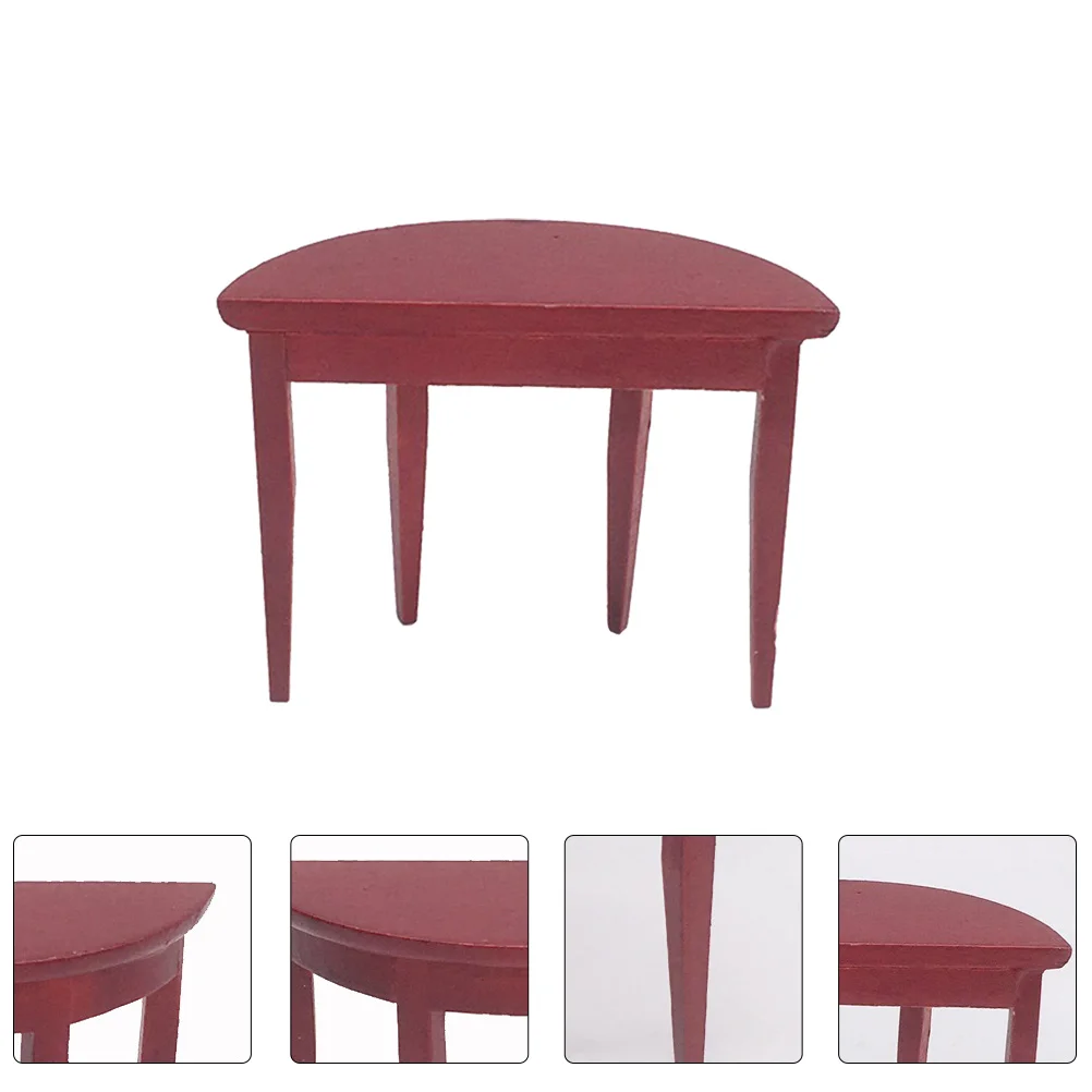 House Half Round Table Miniature Furniture Ornament Figurines Desks Coffee Wooden Model Baby The