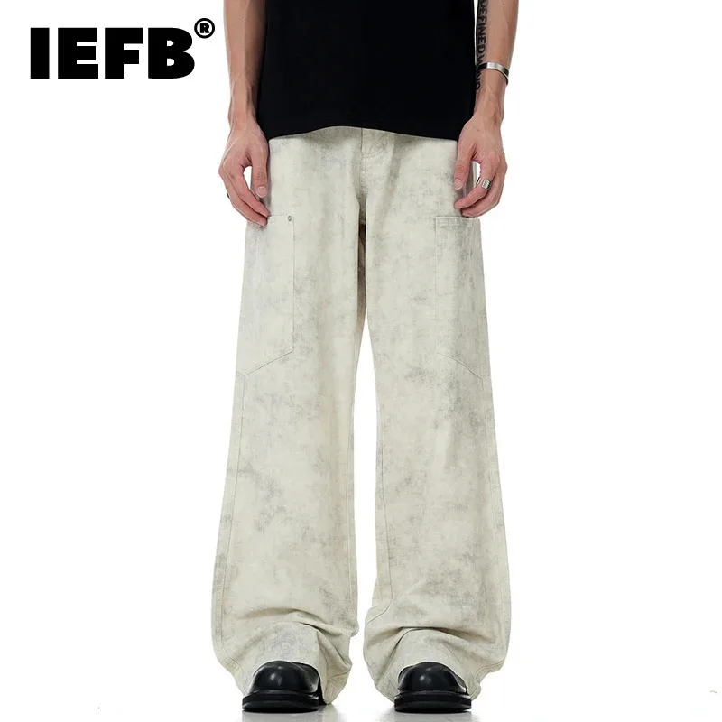 IEFB Dark Marble Men's Casual Pants Simple Side Pockets Loose Wide Leg American Style Straight Male Trousers New Trendy 9W288