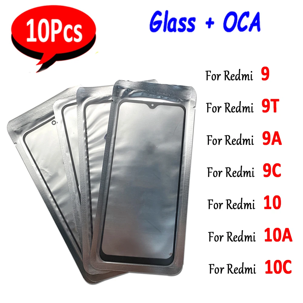 10Pcs,NEW OCA Front Glass For Xiaomi Redmi 9 9A 9C 9T 10 10A 10C 12 12C 13C LCD Display Outer Touch Panel Screen （Can Be Mixed)
