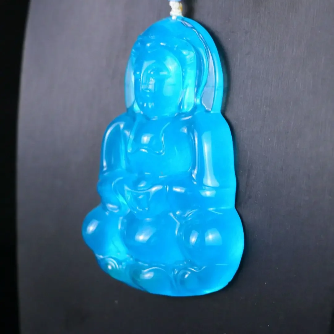 Myanmar Laokeng jadeite ice blue carved aquamarine Guanyin jade pendant jade pendant jewelry men's