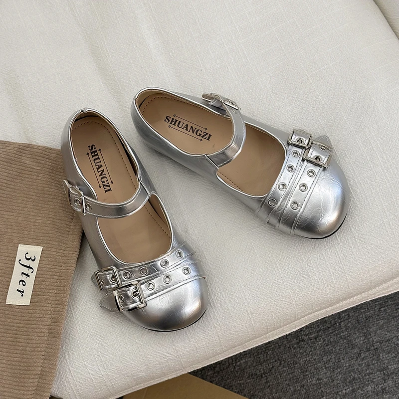 2026Spring New Arrival Luxury Metallic Designer Fashion Round Toe Low-Top Flat Shoes Comfortable Outdoor Low-Top Women's Loafers