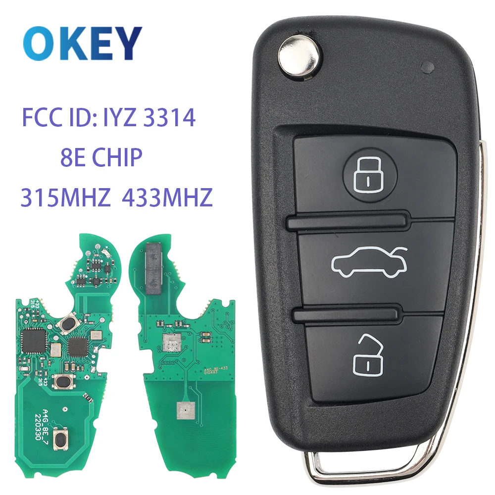 Okey Remote Car Key 315MHZ 434MHZ FSK 8E Chip For AUDI A6 S6 Q7 2004-2015 Fob FCCID: IYZ 3314 4F0837220M 4F0837220T