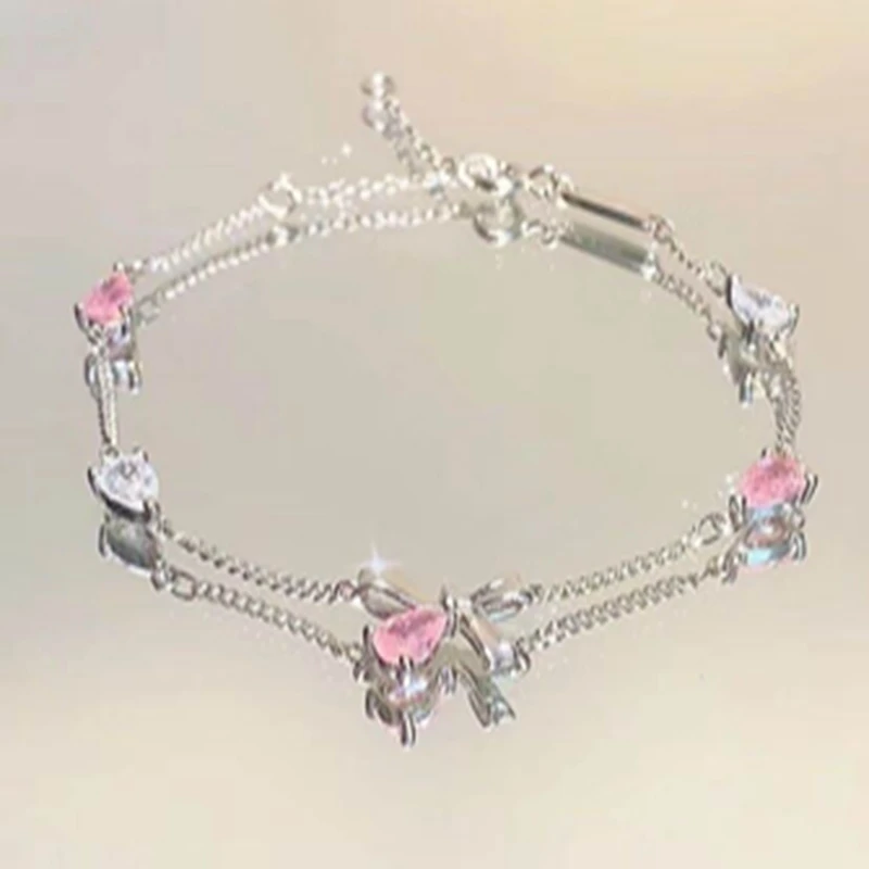 Braccialetto di fiori di ciliegio di nuova moda per le donne braccialetti di fascino di Bowknot di fiori rosa di zirconi lucidi braccialetti regali