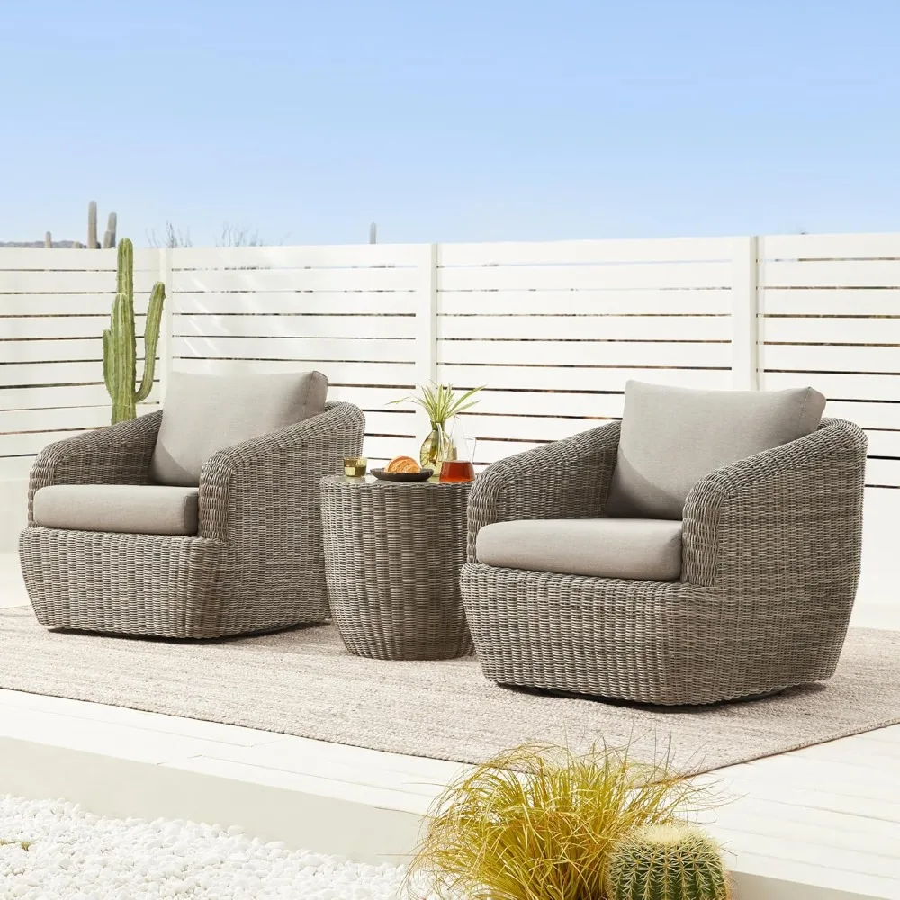 

3 Pieces Patio Wicker Furniture Set, Outdoor Rattan Bistro Set with Removable Thickened Cushions, Fully Assembled(Gray Cus