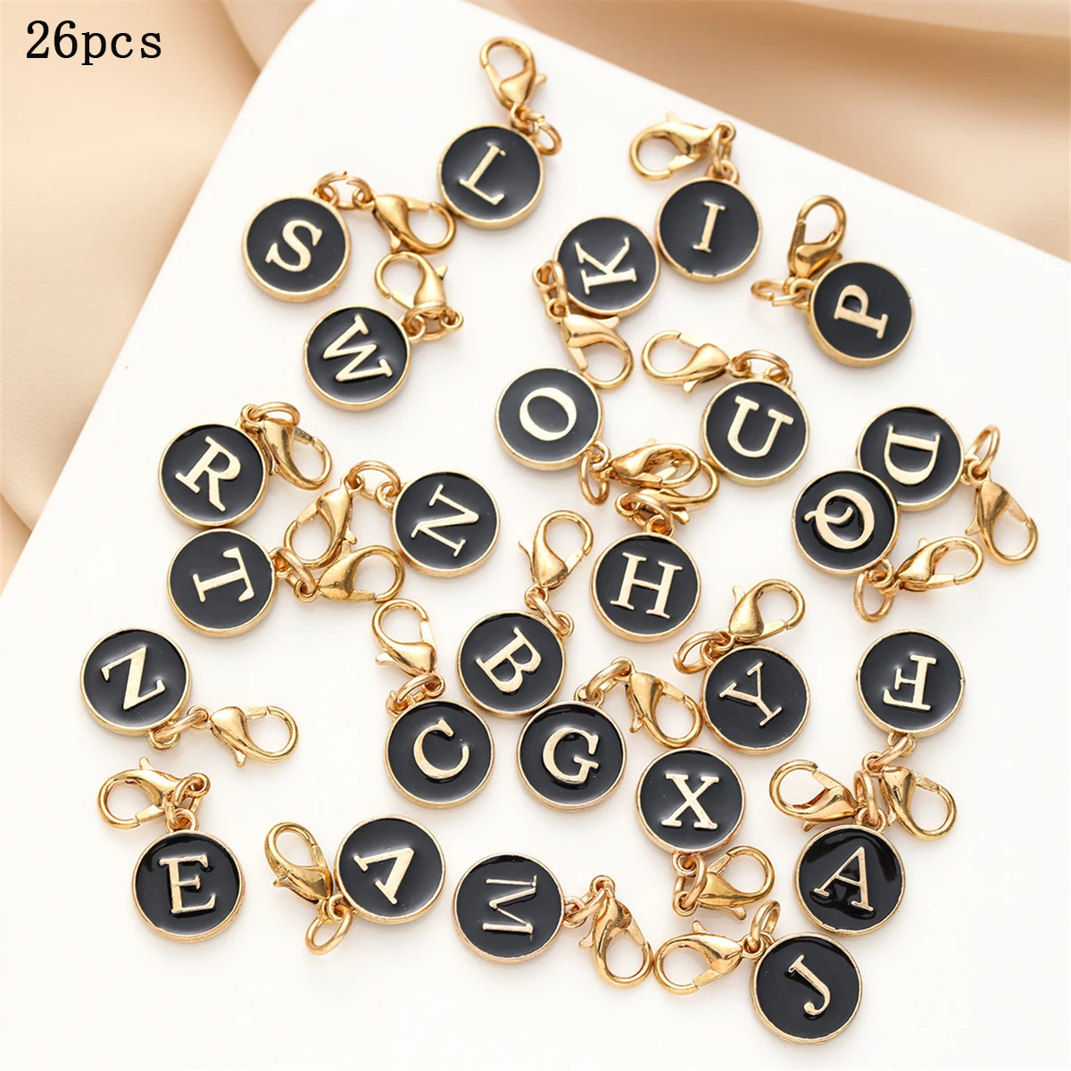 26pcs black drip oil English letters small pendant alloy diy jewelry double-sided necklace bracelet pendant accessories