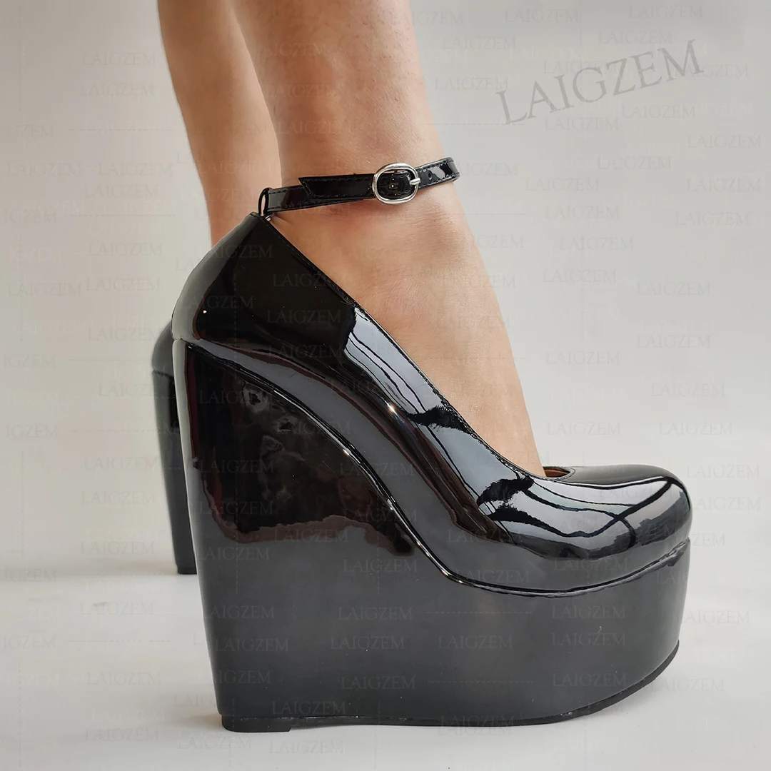 ZHIMA décolleté da donna con plateau lucido zeppe con tacco alto sandali con cinturino alla caviglia aumento dell\'altezza scarpe da festa donna