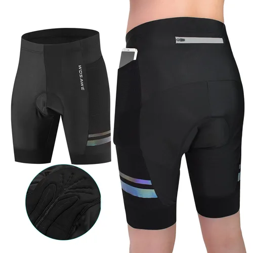 Imagen 1 del producto WOSAWE-pantalones cortos de ciclismo para hombre, con relleno de Gel 3D, con cremallera trasera reflectante